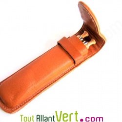 Etui en cuir cognac avec 1 Stylo et 1 porte-mine r�tractables