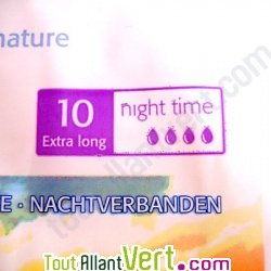 Serviettes hygi�niques naturelles pour la nuit, boite de 10