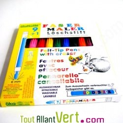 Bo�te de 10 Feutres �cologiques � l\'eau avec effaceur