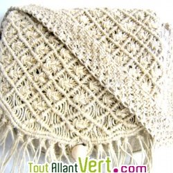 Sac � bandouliere en macram�, chanvre bio, naturel