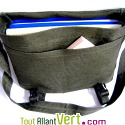Sac � bandouli�re urbain Besace, chanvre biologique, 35x29x10cm, vert