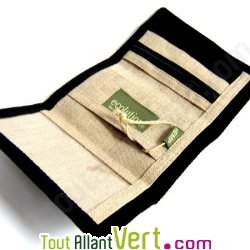 Portefeuille trois volets, chanvre biologique, 9x14cm, noir