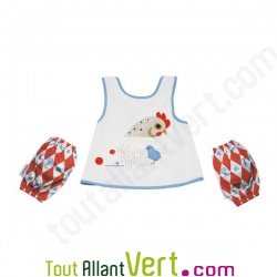 Tablier enfant + manchettes Poule en coton bio 49,5x66,5cm écologique