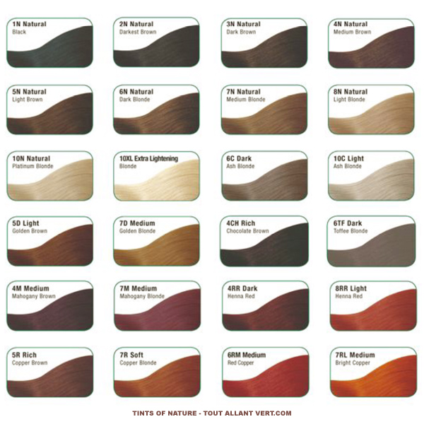 Nuancier Cheveux Tints of Nature by Tout allant vert