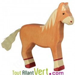 Cheval en bois debout, marron clair, 15,5 cm