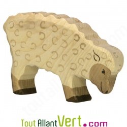 Mouton blanc en bois qui broute 7 cm
