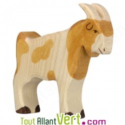 Bouc en bois debout avec 2 petites cornes 9,5 cm