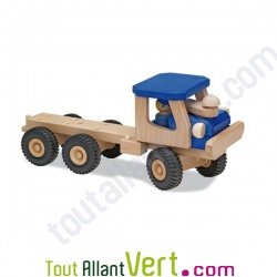 Camion bleu et son chauffeur en bois 21x40 cm