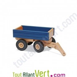 Remorque bleue en bois 13x27,7 cm