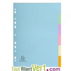Intercalaires carton recycl� 6 onglets A4