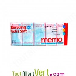 Mouchoir en papier recycl�, 15 paquets de 10 mouchoirs, 4 plis