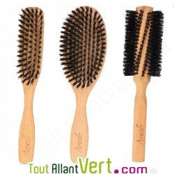 Brosse cheveux en bois, poils naturel de sanglier