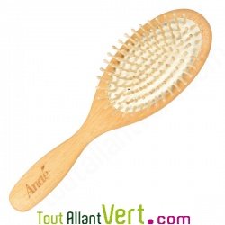 Brosse cheveux ovale plate en bois, picots en bois