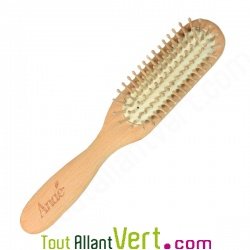 Brosse cheveux fine plate en bois, picots en bois