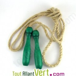 Corde � sauter, bois et jute, verte