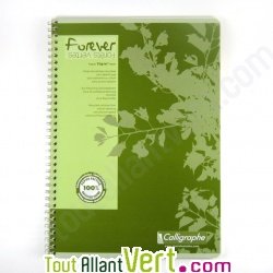 Cahier � spirale recycl� lign� A4 96p Vert Forever