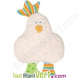 Poule laine vierge, coton bio et noyaux de cerise, 40 x 26 cm