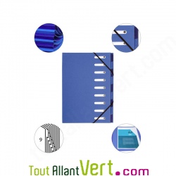 Trieur 9 compartiments bleu, dos extensible, A4+ recycl�, Forever