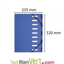 Trieur 9 compartiments bleu, dos extensible, A4+ recycl�, Forever