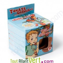 Pot terre cuite enfant Tomate cerise + terreau et graines bio, 12 cm