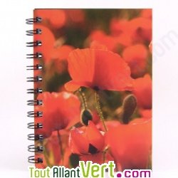 Carnet spirale recycl� lign�, coquelicot 12,5 x 17,5 cm