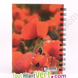 Carnet spirale recycl� lign�, coquelicot 12,5 x 17,5 cm