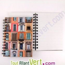 Carnet spirale recycl� lign�, fen�tre 12,5 x 17,5 cm