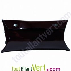 Trousse en cro�te de cuir recycl�e vernie prune, 24 x 10 cm