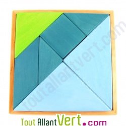 Tangram en bois bleu et vert, 23x23 cm, 7 ans+