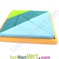 Tangram en bois bleu et vert, 23x23 cm, 7 ans+