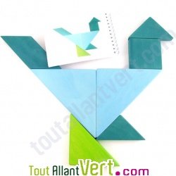 Tangram en bois bleu et vert, 23x23 cm, 7 ans+