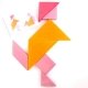 Tangram en bois orange et rose, 23x23 cm