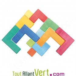 Jeu de construction cr�atif en bois multi-couleur, 23 cm, 3 ans+