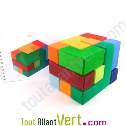 Jeu de construction cr�atif en bois multi-couleur, 23 cm, 3 ans+