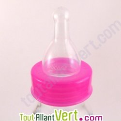 Biberon en verre sans BPA 110 ml, bouchon rose