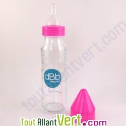 Biberon en verre sans BPA 110 ml, bouchon rose