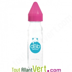 Biberon en verre 240 ml lait, bouchon rose