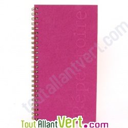 R�pertoire recycl� � spirale fuchsia, 21 x 11 cm