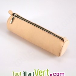 Trousse en cuir ronde couleur naturel