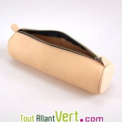Trousse en cuir ronde couleur naturel