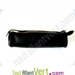 Trousse en cuir ronde couleur noir tannage v�g�tal