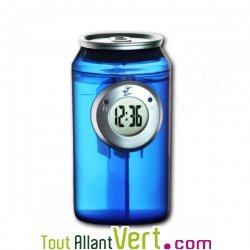 Horloge LCD � eau en forme de canette, coloris Bleu