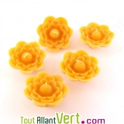 Bougie flottante fleur jaune 100% cire d\'abeille, lot de 5
