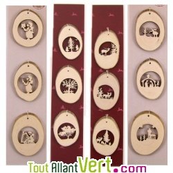 Suspension en bois pour No�l, lot de 3