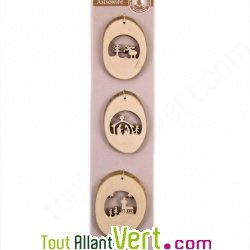 3 Suspensions en bois pour No�l cr�che, �glise et cerf