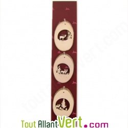 3 Suspensions en bois pour No�l, sc�nes foresti�re et cerfs