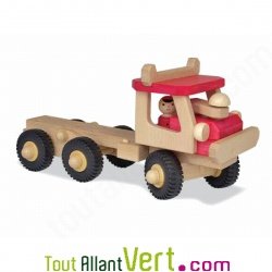 Camion rouge et son chauffeur en bois 21x40 cm