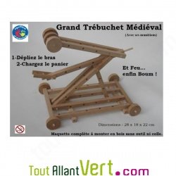 Grand Tr�buchet M�di�val en bois naturel � monter Equilibrist 28x18x22