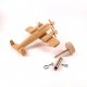 Avion r�tro � 3 h�lices en bois naturel � suspendre ou support 18x17x6cm