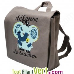 Sac � dos enfant Elephant en coton bio 23 x 23 x 7,5 cm